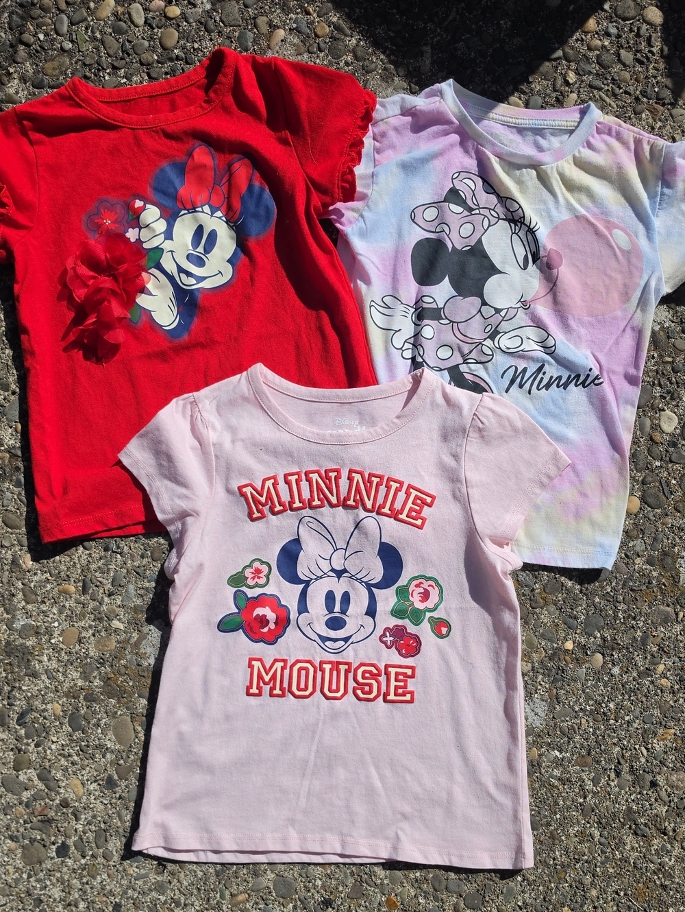 Disney Girls Minnie Mouse Short Sleeve Tees - Red, Light Pink, Pastel Tie-Dye